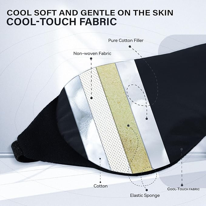 Cool-Touch Cotton Eye Sleep Mask for Men & Women, Soft & Breathable, Pressure-Free Design for Side Sleepers, Adjustable Light Blocking Mask for Sleeping, Travel & Naps (Black)