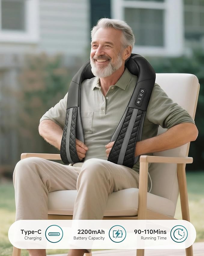 Snailax Cordless Neck Massager with Heat, Shiatsu Neck Back Massager for Pain Relief Deep Tissue, 4D Kneading Shoulder Massager Pillow for Shoulder, Leg Rechargeable Massage Gifts for Mom, Dad