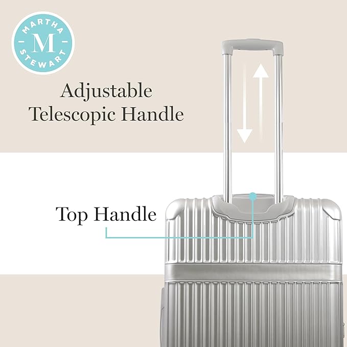 Martha Stewart The Bedford 30 Inch Rolling Luggage, Hardshell Suitcase with Spinner Wheels, Silver