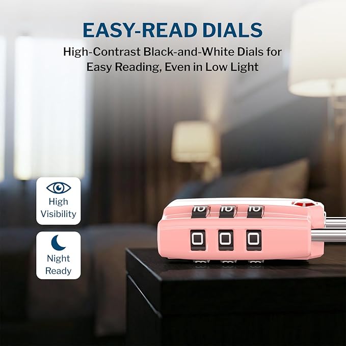 Forge Open Alert TSA Approved Luggage Locks - 3 Digit Combination, Easy Read Dials, Zinc Alloy Body - Ideal Travel Lock for Luggage, Suitcases, Bags & Toolboxes. Pink 2 Locks.