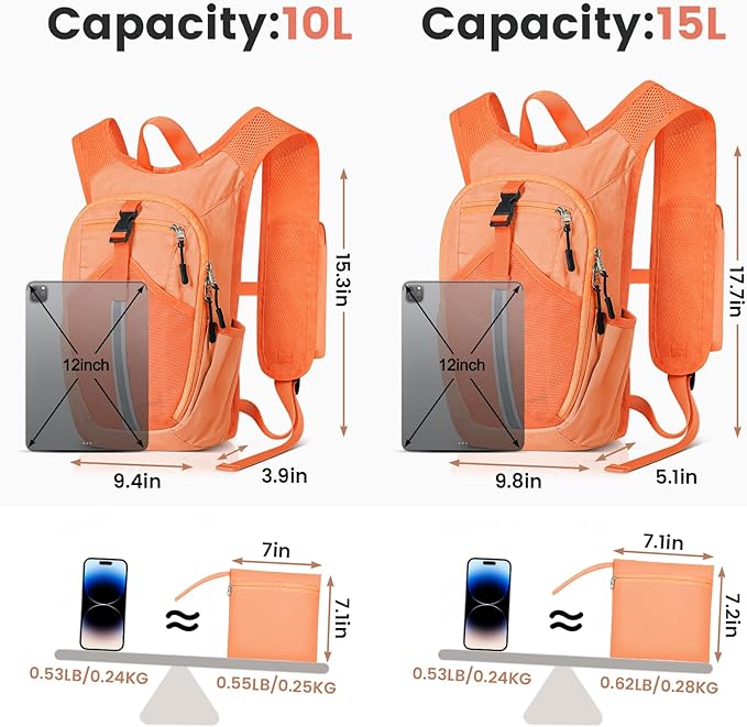 Small Hiking Backpack 15L-Lightweight Packable Foldable Backpack for Travel Camping Outdoor Commute,Compact Rucksack for Women Men(Orange)