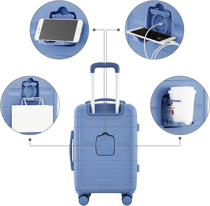 French Connection St. Martin Carry-On Luggage with Cup Holder/USB Ports, Stormy Blue