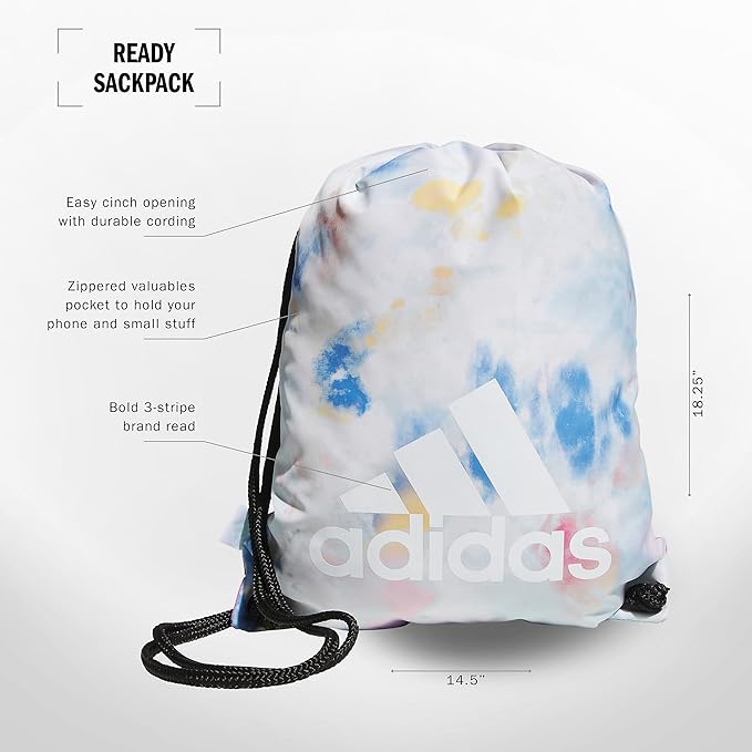 adidas Ready Sackpack – Drawstring Backpack Lightweight Small Gym Bag