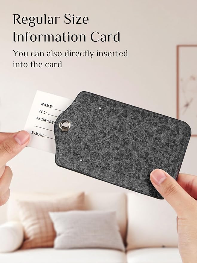 Seorsok 2 PCS Luggage Travel Tags for Suitcases,Cute Black Leopard PU Leather Name Tag with Privacy Cover&ID Label Address Card and Durable Metal Ring Suitable for Men Women Handbags Backpack,Black