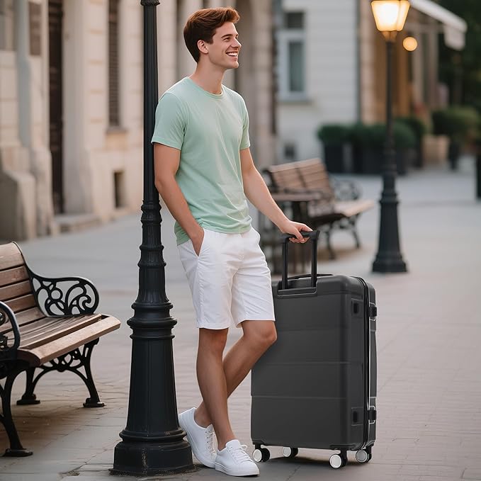 6 Piece Luggage Set Hard Shell - Charcoal Traveling Suitcases with Spinner Wheels and Duffel Bags for Family Travel, Durable Carry On Luggage Sets with Lock for Women and Men