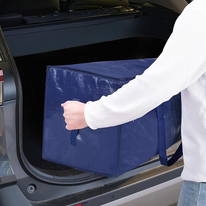 TICONN 8 Pack Extra Large Moving Bags Heavy Duty with Zippers & Carrying Handles, Durable Storage Bags Moving Boxes for Closet Organizers and Storage (8 Pack, Navy)