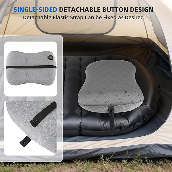 aiGear Inflatable Camping Pillow, Ultralight Compact Air Pillow Ergonomic Neck & Lumbar Support Portable Inflatable Pillow with Removable Washable Cover for Travel Backpacking Hiking (Gray)