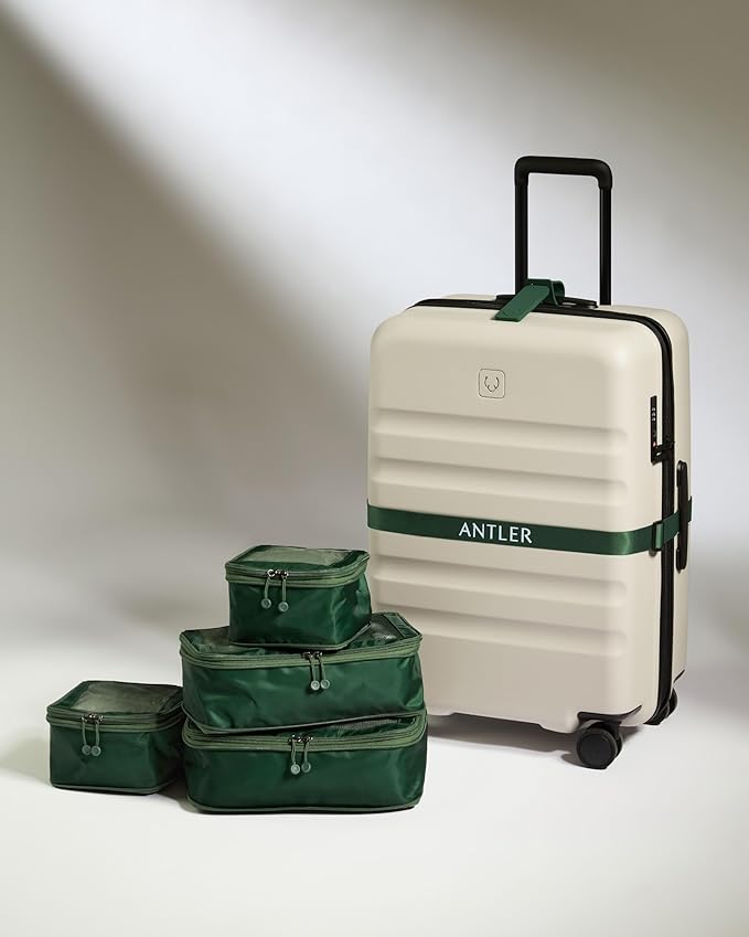 ANTLER - Compression Packing Cubes for Travel, Luggage Organiser for Suitcases or Bags, Travel Accessories, Set of 4, Antler Green