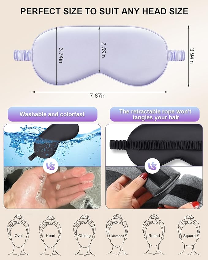 2Pack Silk Sleep Mask,IEKEODI Eye Mask for Sleeping,Elastic Blackout Eye Mask & Blindfold for Full Night's Sleep,Travel and Nap(Purple)