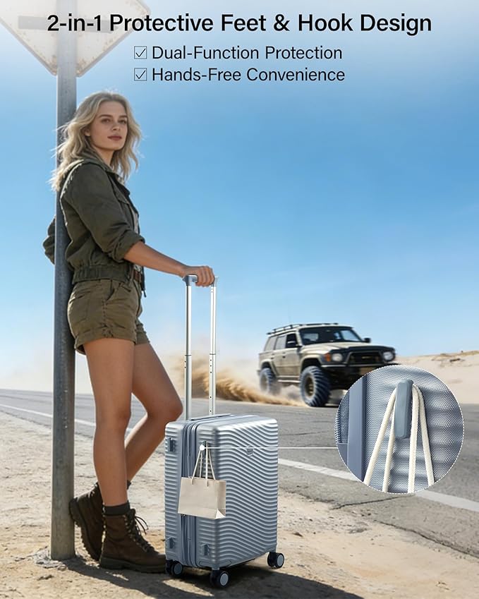 MILADA 24 Inch Expandable Checked Luggage - Hardshell Suitcase with Wheels, TSA Lock, Durable PC Shell, Checked Baggage, Lightweight & Scratch-Resistant, Arctic Silver