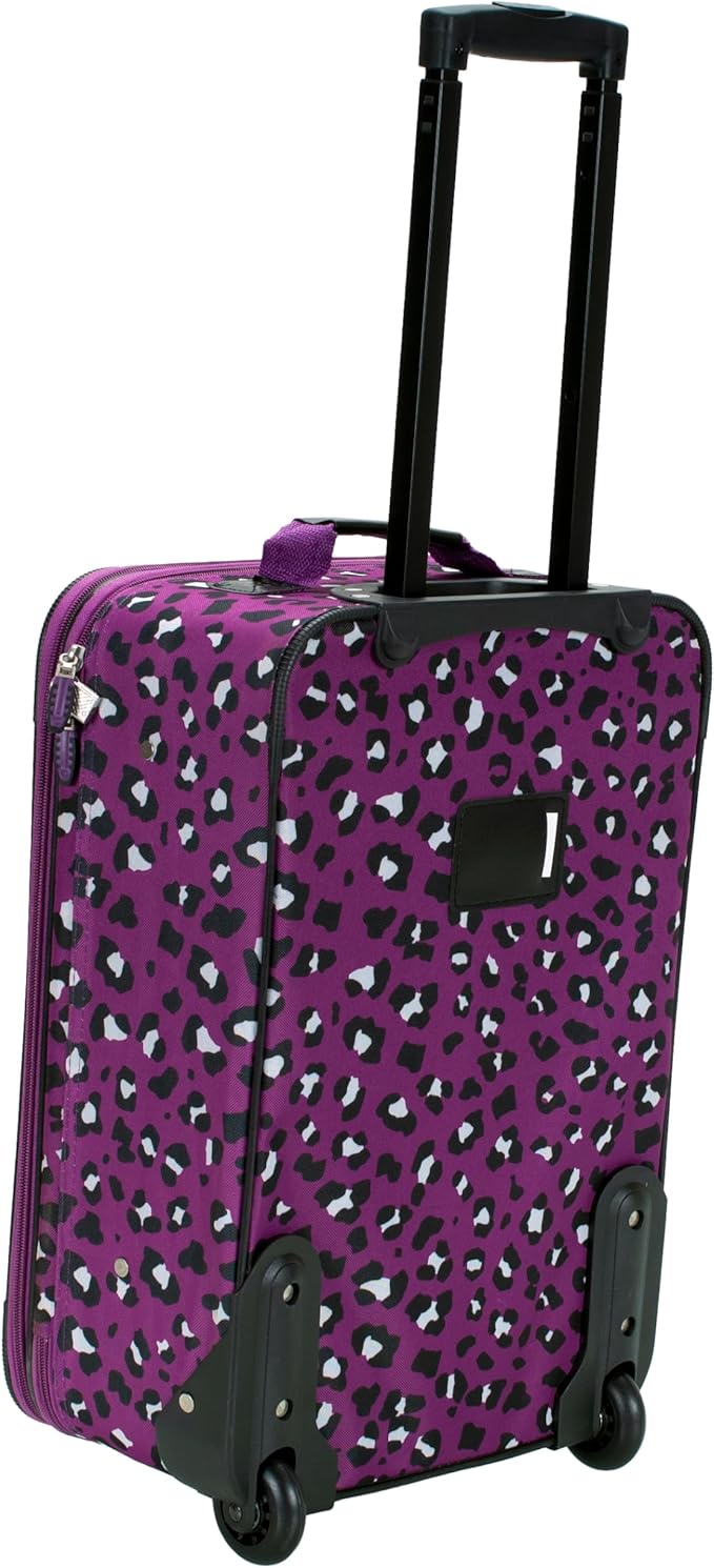 Rockland Fashion Softside Upright Luggage Set, Expandable,Telescopic Handle,Wheel, Purple Leopard, 2-Piece (14/19)