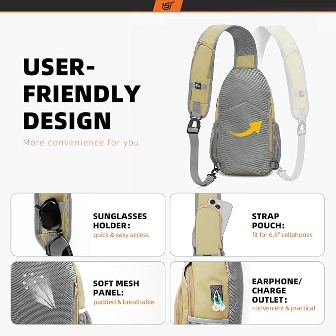 SKYSPER Sling Bag RFID Crossbody Sling Backpack Cross Body Shoulder Bag Travel Hiking Daypack for Women Men(Khaki)