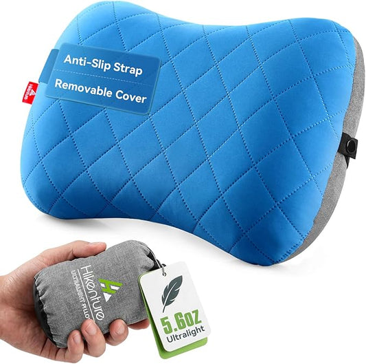 Hikenture Camping Pillow with Removable Cover - Ultralight Inflatable Pillow for Neck Lumbar Support - Upgrade Backpacking Pillow - Washable Travel Air Pillows for Camping, Hiking, Backpacking