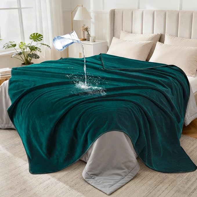 LOOBANI Waterproof Blanket for Bed Couch: Soft Coral Fleece Twin Bed Blankets Waterproof 60" x 80", Reversible Leakproof Throw Blanket, Stain-Resistant Furniture Protector, Pet-Friendly, Green
