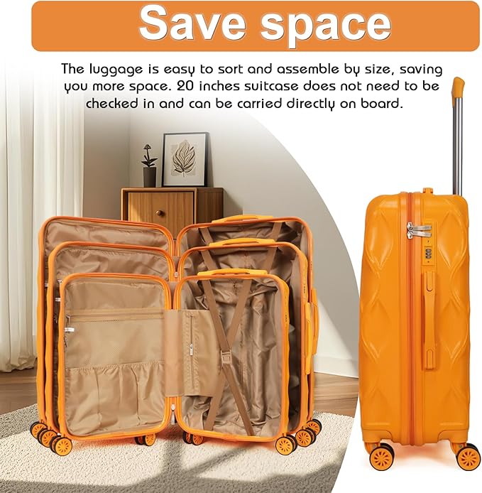 luggage sets 3 piece, 3 piece luggage sets with spinner wheels Hardside Lightweight Luggage 20in 24in 28in. (orange)