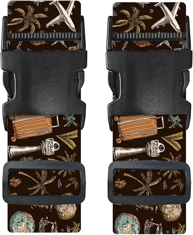 Nuxovilar Luggage Straps of 2 Set Travel Elements Pattern, 1.96x90.5 inches - Luggage Straps for Suitcases, Perfect for Global Travel, Adventures, Business Trips