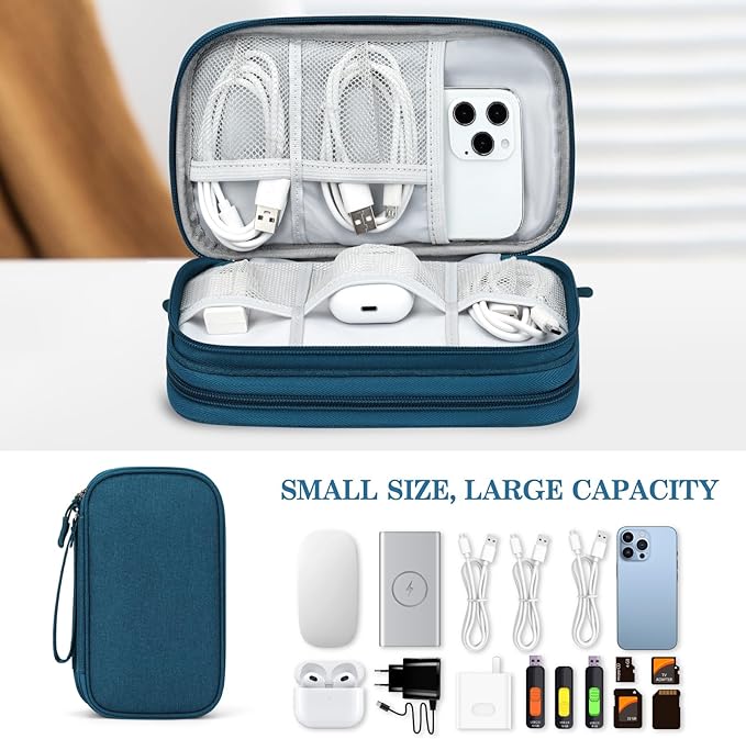 FYY Electronic Organizer, Travel Cable Organizer Bag Pouch Electronic Accessories Carry Case Portable Waterproof Double Layers Storage Bag for Cable, Cord, Charger, Phone, Earphone, Medium, Dark Green