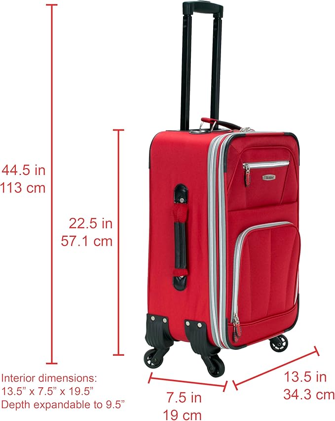 Rockland Pasadena Softside Spinner Wheel Luggage, Red, Carry-On 20-Inch