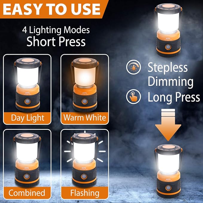 LED Camping Lantern, Battery Powered LED 1800LM, 4 Camping Lights Modes, Perfect Lantern Flashlight for Hurricane, Emergency Light, Storm, Power Outages, Survival Kits, Hiking, Fishing, Home and More