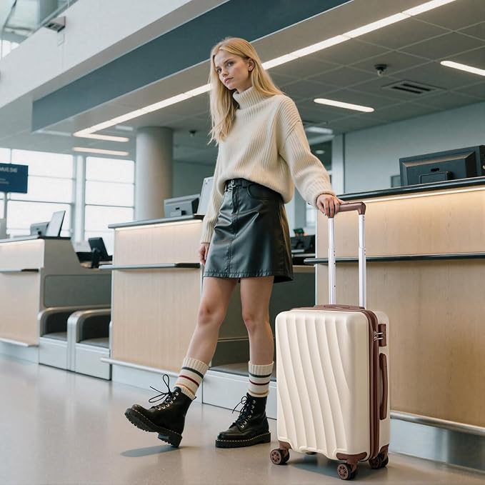 Carry on Luggage Sets 22x14x9 Airline Approved Durable Travel Luggage Suitcases with Wheels,ABS Hard Case Suitcases with Spinner Wheels,(White,3 Piece Sets(20"/DB/TB))