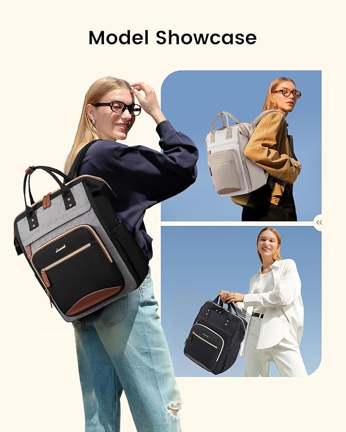 LOVEVOOK Laptop Backpack for Women Work Bag with Large Capacity Cup Side Pocket, 15.6 Inch Waterproof Computer Backpacks (Black-grey, 15.6INCH)