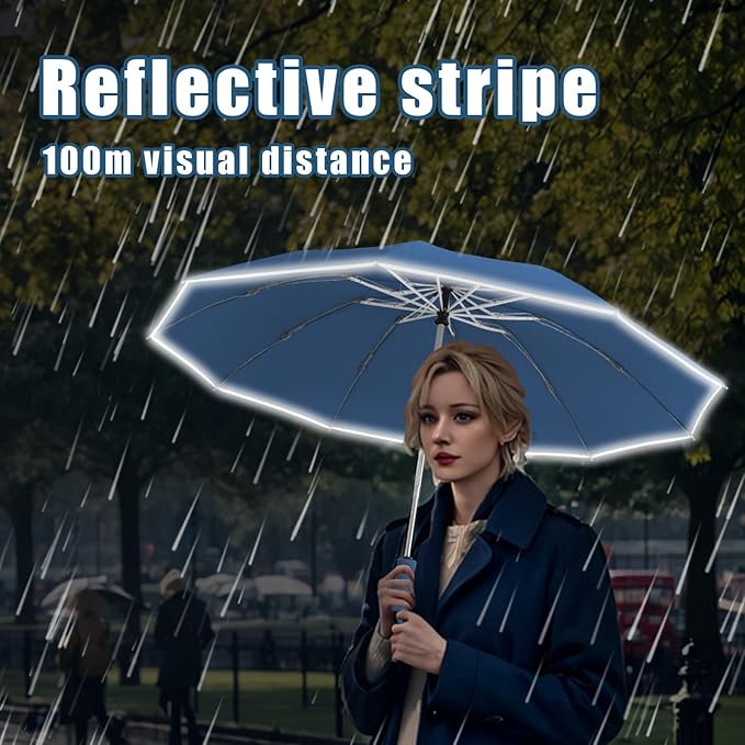 Fogkey Large Windproof Travel Umbrella, Portable Reverse Folding Car Umbrella, Compact Inverted Design with Waterproof Canopy, Automatic, 10 Durable Ribs, 45.6/13 Inch, Fits Backpack