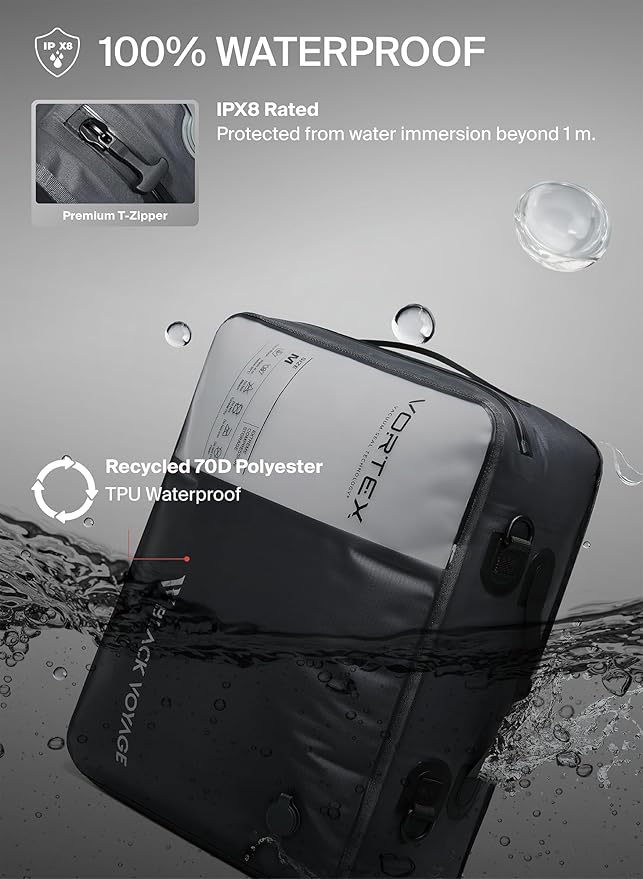 Black Voyage Reusable Vacuum Compression Travel Bag for Carry-On Suitcase and Backpack, Recycled IP67 Waterproof Space Saver Vacpack (2-Pack, 21L - Pump Included)