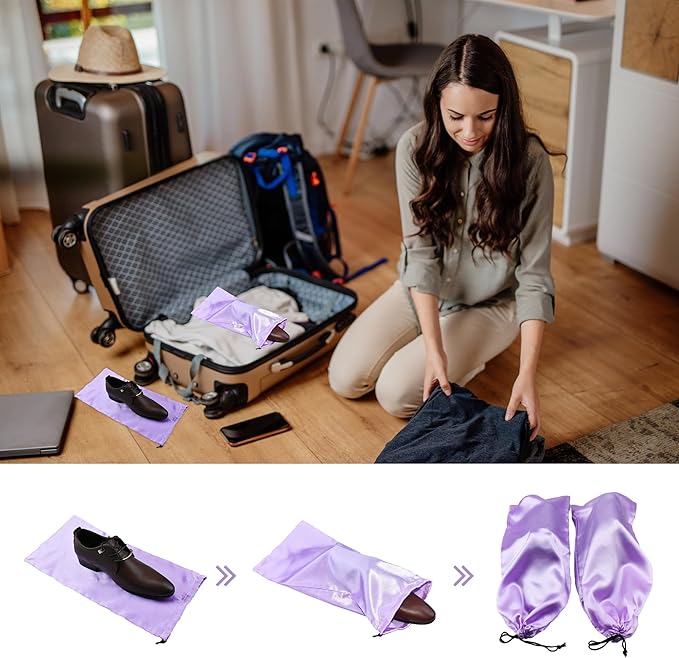 GONGKANGYUAN 4 Pack Shoe Bags for Travel Satin Fabric Shoe Bag with Drawstring for Men Women Travel Protecting Storing Shoes (Violets)