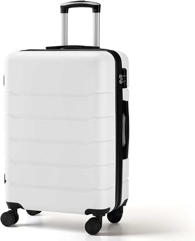 HealSmart Hardside Carry-On Luggage, Expandable Portable Hardshell Luggage with Spinner Wheels, Lightweight Suitcase TSA Lock, 24 Inch, White