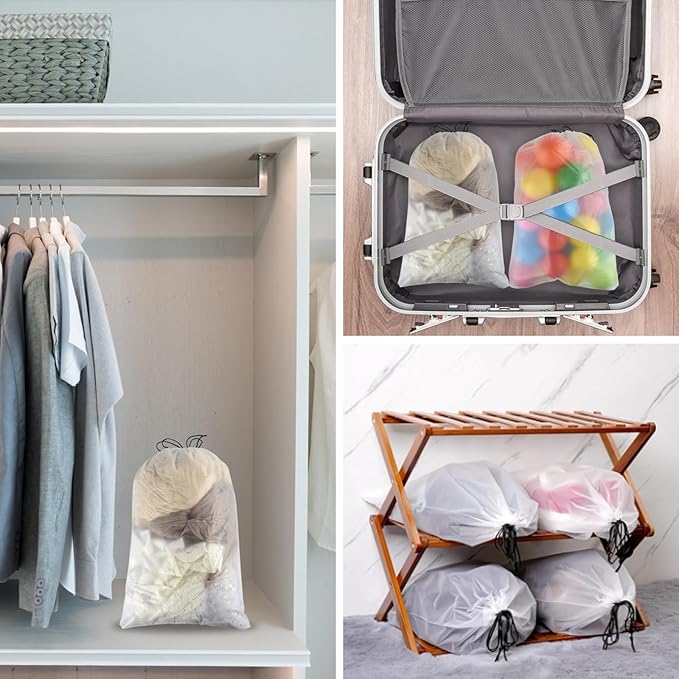 50 Pcs Shoe Bags for Travel，PLULON 15.7" x 11.8" Clear Drawstring Storage Plastic Bags Shoes Organizer for Packing Waterproof Dustproof Women Men Portable Travel Essentials