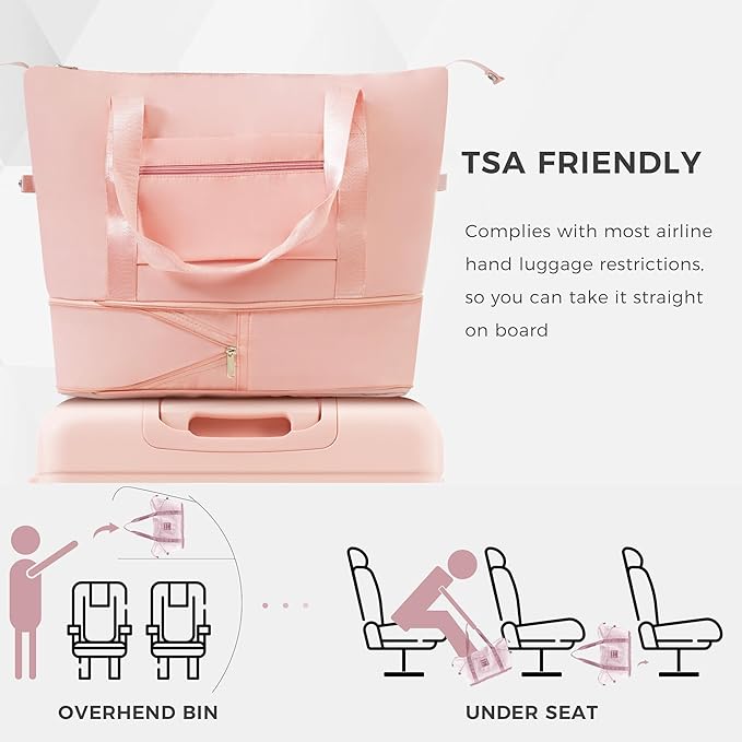 4-Piece Luggage Set, Suitcase with TSA Lock Travel Duffel Bag Wet-Dry Toiletry Bag, Pink