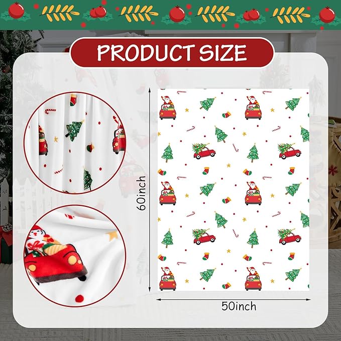 Christmas Blanket - White Holiday Throw with Santa Claus & Snowman - Warm Cozy Fleece Winter Blanket, 50x60 Inches，White