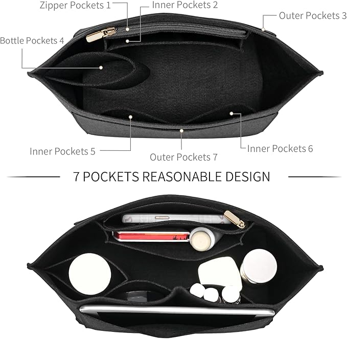 LOUKAYCCI Felt Purse Organizer Insert for Longchamp Le Pliage L Handbag Insert (Large, Black)