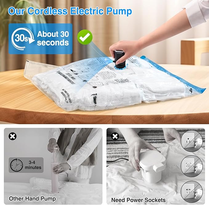 Cordless Electric Pump for Vacuum Storage Bags Travel Air Pump for Various Space Saver Bags Portable Rechargable Seal Bag Pump for Compression Clothes, Blanket, Luggage (Black Pump Only)
