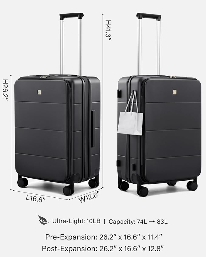 Hanke Hardside Expandable Checked Luggage, 24 Inch Top Opening Trunk Luggages with Spinner Wheels, All-PC Hard Shell Suitcase, Lightweight TSA Checked-Medium(Jet Black, 83L)