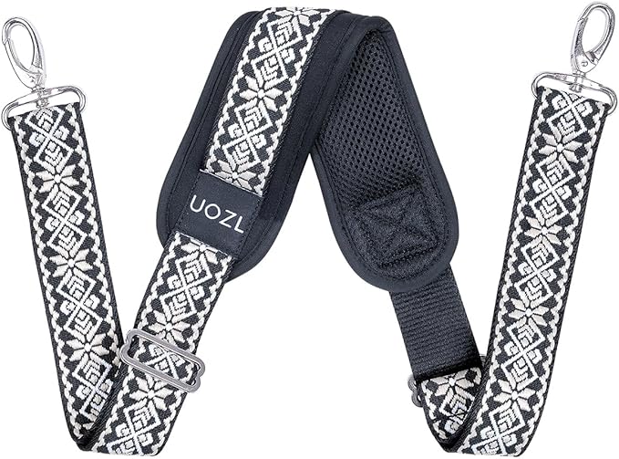 59 Inch Shoulder Straps, Soft with Ultra-Thick Fixed Shoulder Pad, Two Way Independently Adjustable Buckle Replacement Straps for Laptop Bag Messenger Bag Tool Bag Luggage,Black-White