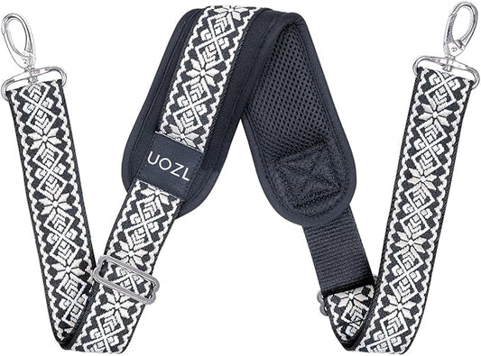 59 Inch Shoulder Straps, Soft with Ultra-Thick Fixed Shoulder Pad, Two Way Independently Adjustable Buckle Replacement Straps for Laptop Bag Messenger Bag Tool Bag Luggage,Black-White