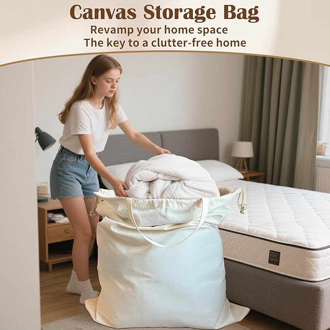 Canvas Laundry Bag 40"W x 35"H, Thick Laundry Bag with Handles & Drawstring, Extra Large Heavy Duty Washable Canvas Storage Sack (XXL, 1 Pack)