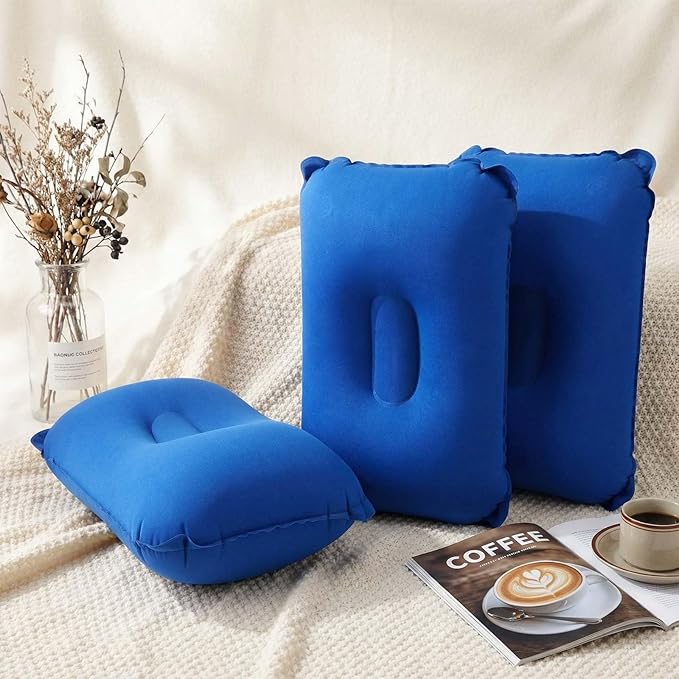Geelin 20 Pack Inflatable Pillows for Camping Travel Beach Vacation Sand Squared Flocked Soft Fabric Backpacking Ultralight Pillows for Office Sleeping Neck Head Lumbar Support (Blue)