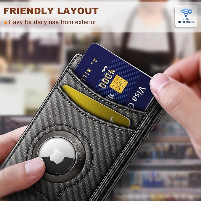 BULLIANT Men Airtag Wallet,Slim Wallet Money Clip Card Holder Magnetic Closure 12 Cards in Front Pocket RFID Blocking