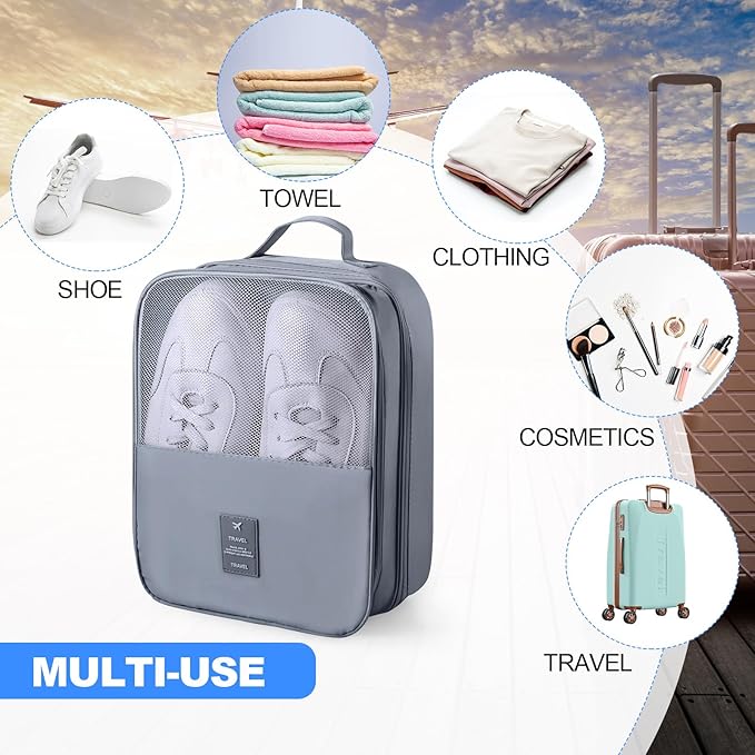 Windyun 2 Pcs Shoe Bags for Travel Holds 3 Pair of Shoes Travel Shoe Bag for Packing Portable Shoe Cubes for Travel and Daily Use(Gray)