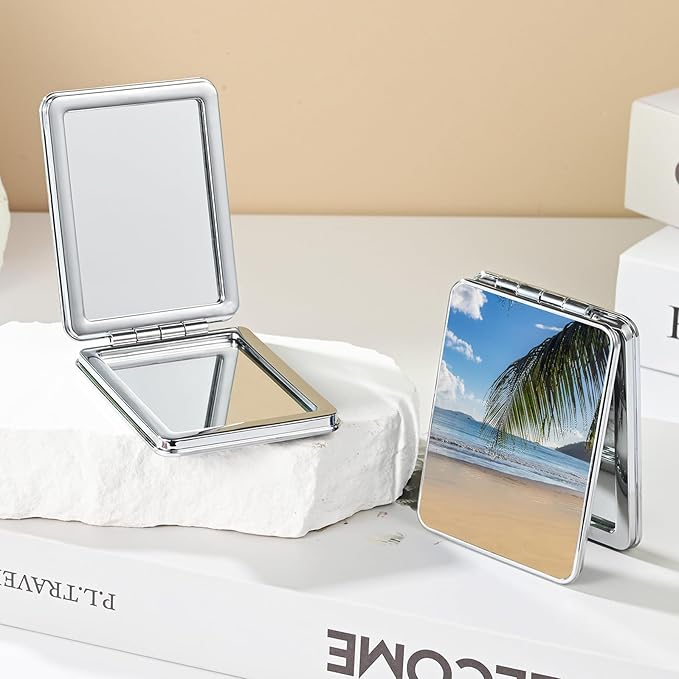 Pocket Mirror, Small Travel Mirror with Magnification, Portable Double-Sided Magnifying Cosmetic Mirror for Daily (Beach)