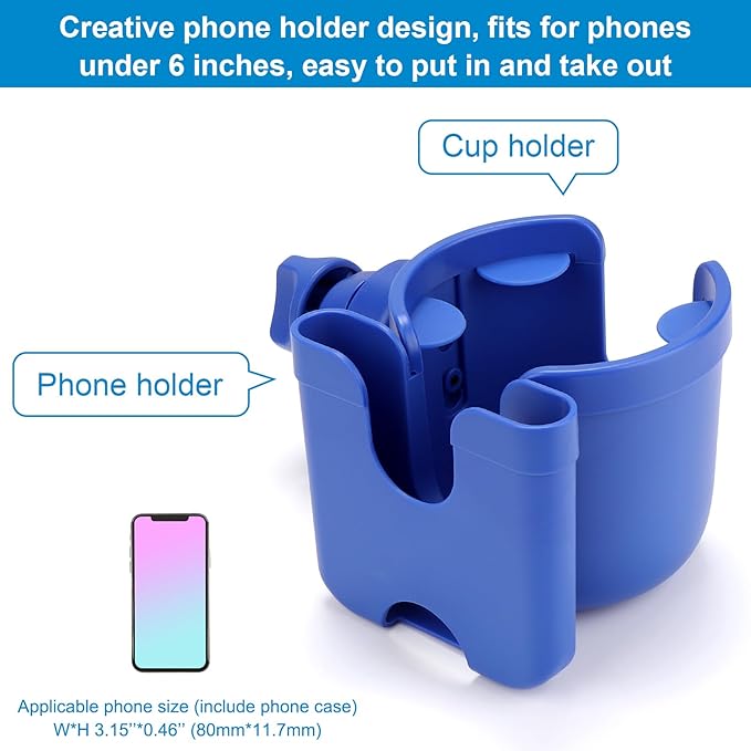 Accmor Stroller Cup Holder with Phone Holder, Bike Cup Holder, Universal Cup Holder for Uppababy Nuna Doona Strollers, 2-in-1 Cup Phone Holder for Stroller Bike Wheelchair Walker Accessory
