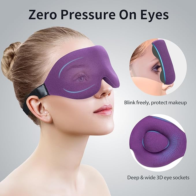 Sleep Mask, Blackout 3D Contoured Sleeping Eye Mask, Upgraded Eyelash Friendly Night Blindfold with Adjustable Strap, Lightweight Soft Eyeshade for Women Men, Concave Cup Eye Cover for Travel Nap