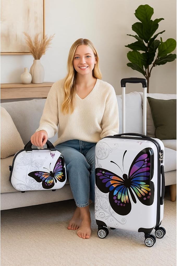World Traveler Butterfly 3-Piece Polycarbonate Hardside Expandable Spinner Luggage Set with Enhanced Wheel System