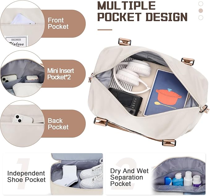 Travel Duffel Bag with Shoes Compartment, Overnight Weekender Bags for Women, Carry on Personal Item Travel Set