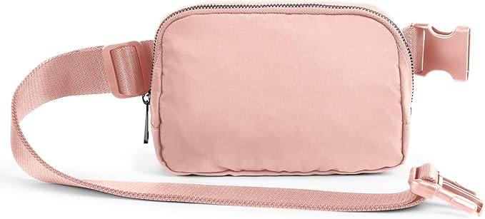 ODODOS Unisex Mini Belt Bag with Adjustable Strap Small Fanny Pack for Workout Running Traveling Hiking, Light Pink