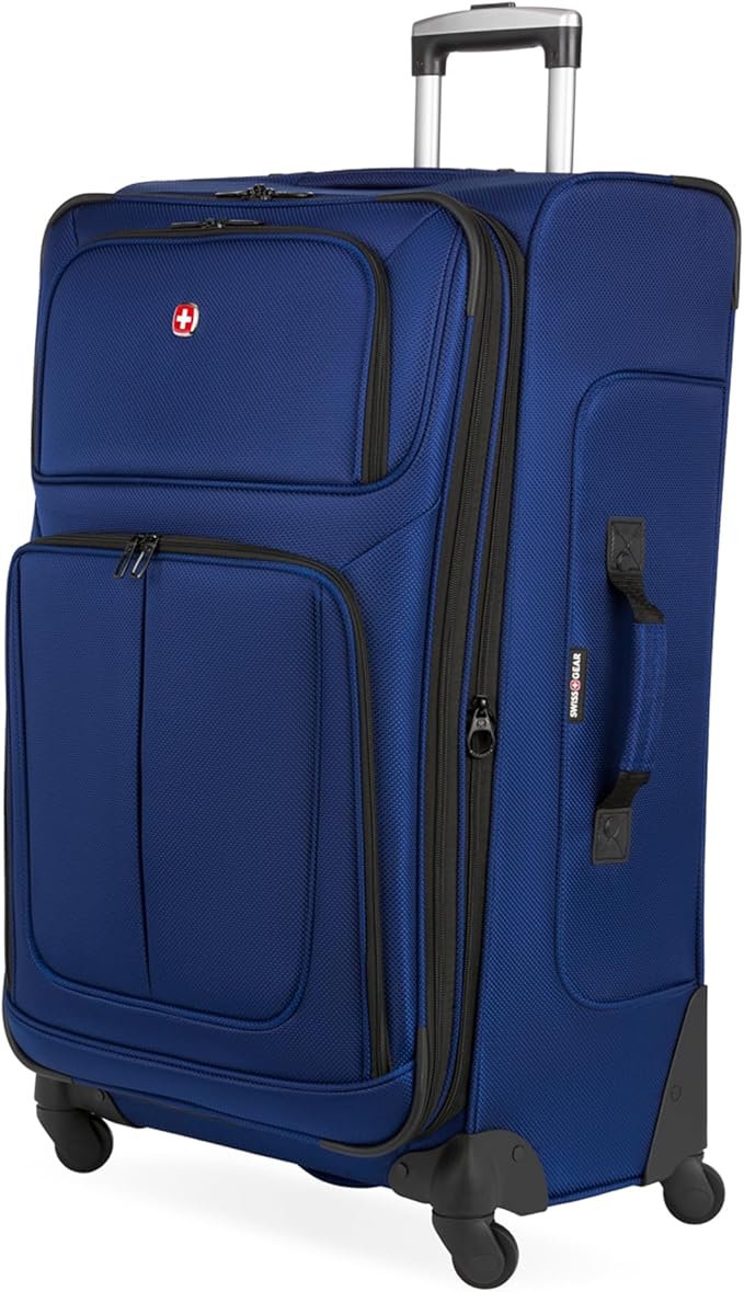 SWISSGEAR Sion Softside Expandable Spinner Luggage Durable Lightweight Travel Suitcase, Blue, Checked-Large 29-Inch