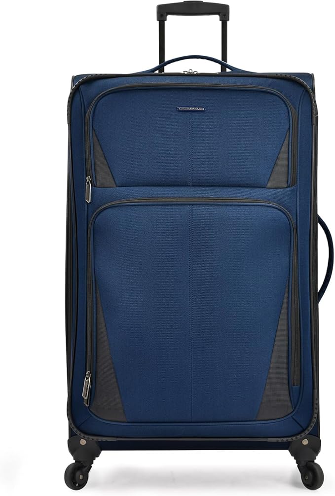U.S. Traveler Aviron Bay Expandable Softside Luggage with Spinner Wheels, Navy, Large 31-Inch