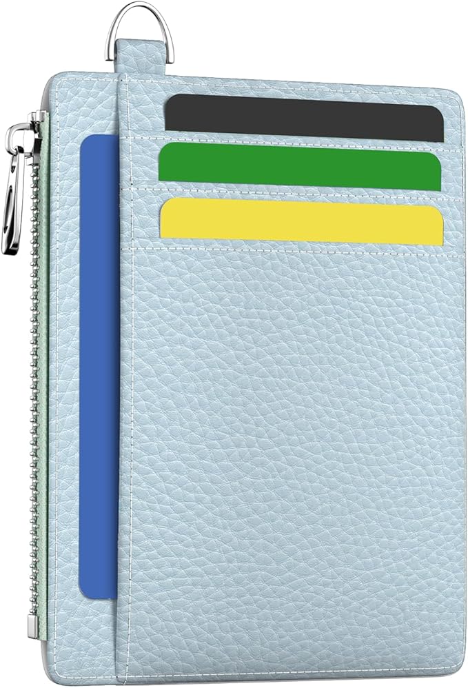 Hancynir Slim Wallet Women Credit Card Holder, Minimalist RFID Blocking Small Mini Card Wallets, Cute Front Pocket PU Leather Card Case, Thin Travel Zipper Coin Cash Ladies Female Wallet Gifts Blue